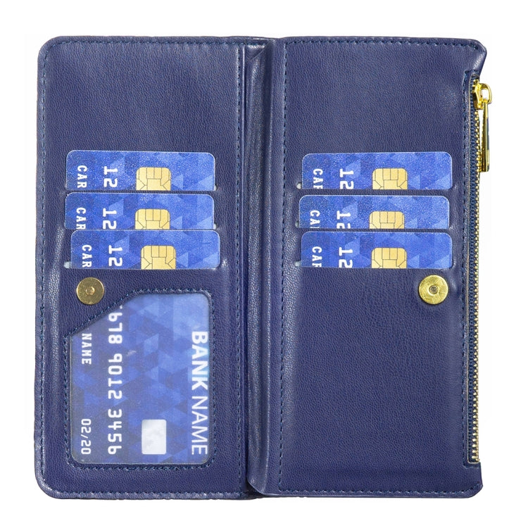 For OPPO Find X5 Lite / Reno7 5G Diamond Lattice Zipper Wallet Leather Flip Phone Case(Blue) by buy2fix