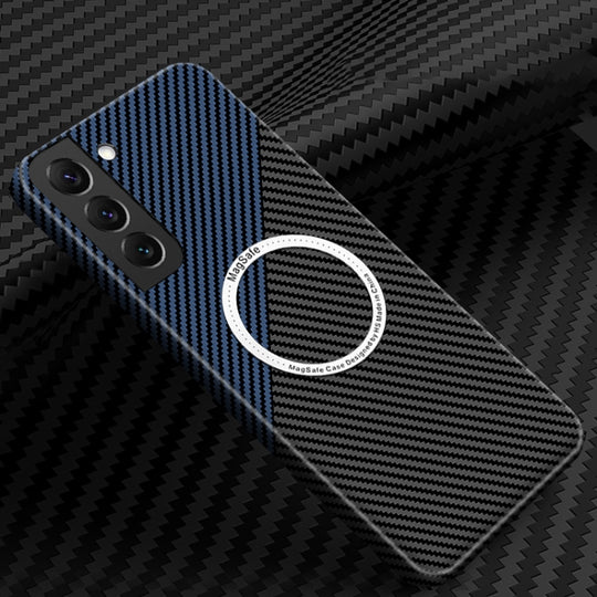 For Samsung Galaxy S21 5G Carbon Fiber Texture MagSafe Magnetic Phone Case(Black Blue)