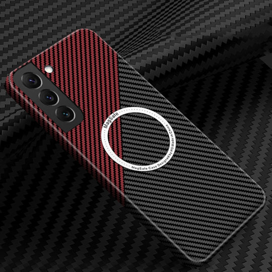 For Samsung Galaxy S21 5G Carbon Fiber Texture MagSafe Magnetic Phone Case(Black Red)