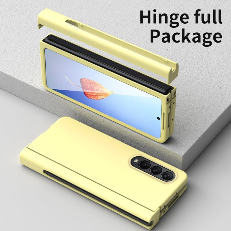 For Samsung Galaxy Z Fold4 Macaron Hinge Phone Case with Stylus Pen Fold Edition & Protective Film(Yellow) - Galaxy Phone Cases by buy2fix | Online Shopping UK | buy2fix