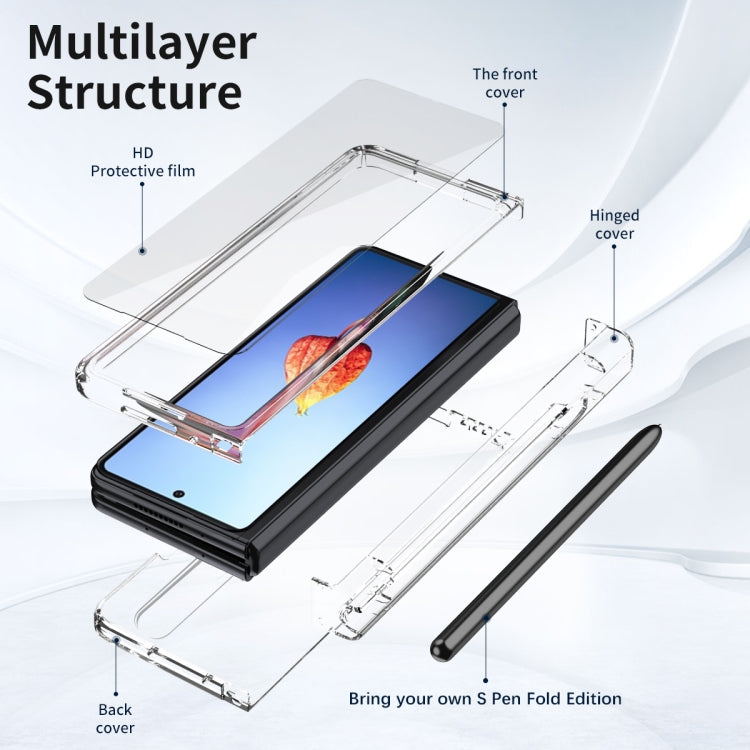 For Samsung Galaxy Z Fold4 Macaron Hinge Phone Case with Stylus Pen Fold Edition & Protective Film(Transparent) - Galaxy Phone Cases by buy2fix | Online Shopping UK | buy2fix