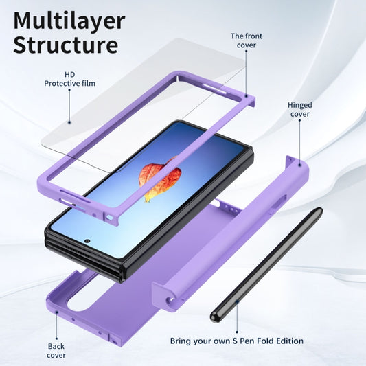 For Samsung Galaxy Z Fold4 Macaron Hinge Phone Case with Stylus Pen Fold Edition & Protective Film(Purple) - Galaxy Phone Cases by buy2fix | Online Shopping UK | buy2fix