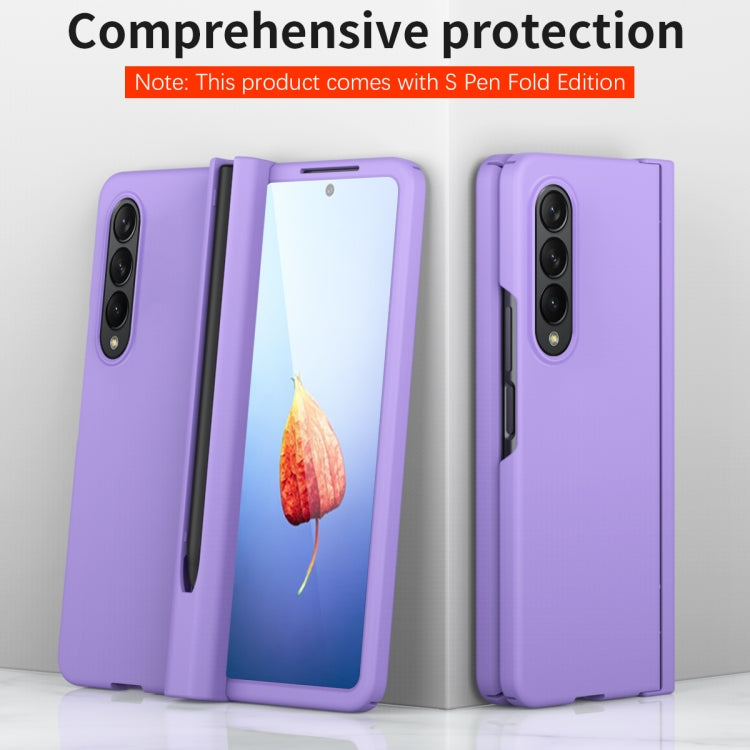 For Samsung Galaxy Z Fold4 Macaron Hinge Phone Case with Stylus Pen Fold Edition & Protective Film(Purple) - Galaxy Phone Cases by buy2fix | Online Shopping UK | buy2fix