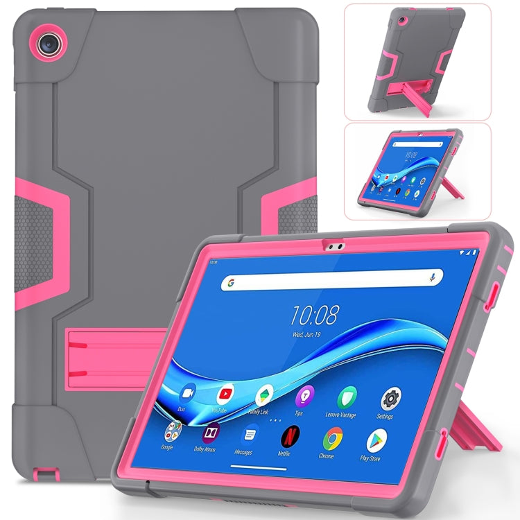 For Lenovo Tab M10 Plus 10.6 3rd Gen 2022 Contrast Color Robot Shockproof Silicone + PC Tablet Case(Grey Pink) - Lenovo by buy2fix | Online Shopping UK | buy2fix
