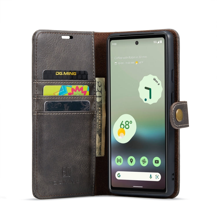 For Google Pixel 6A DG.MING Crazy Horse Texture Detachable Magnetic Leather Phone Case(Grey) - Google Cases by DG.MING | Online Shopping UK | buy2fix