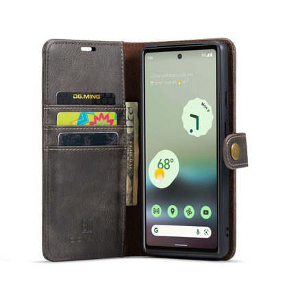 For Google Pixel 6A DG.MING Crazy Horse Texture Detachable Magnetic Leather Phone Case(Grey) - Google Cases by DG.MING | Online Shopping UK | buy2fix