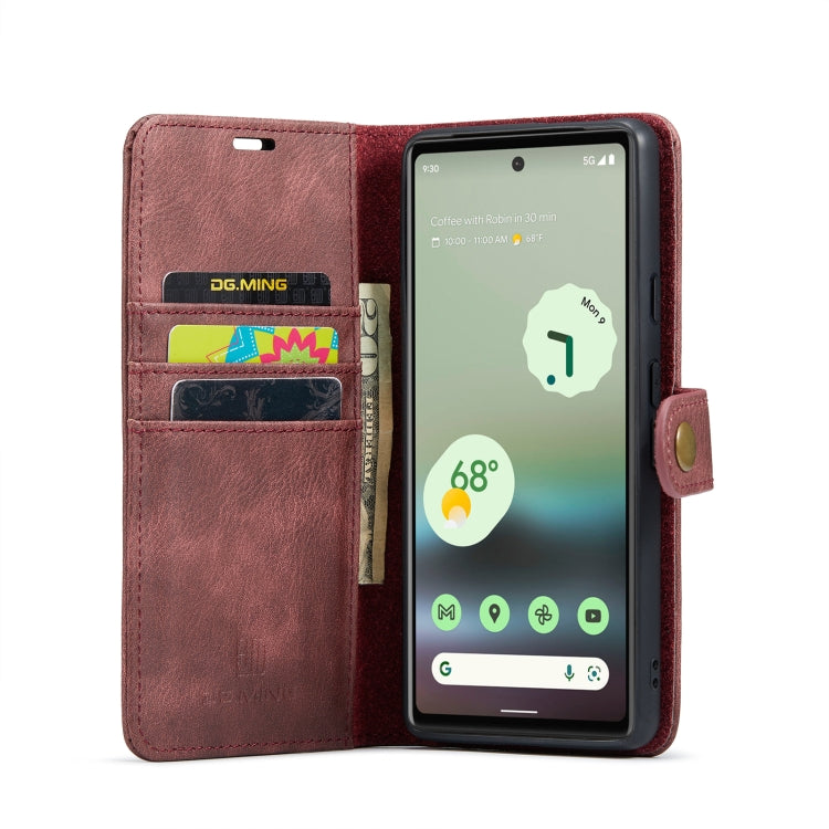 For Google Pixel 6A DG.MING Crazy Horse Texture Detachable Magnetic Leather Phone Case(Red) - Google Cases by DG.MING | Online Shopping UK | buy2fix