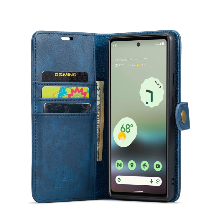 For Google Pixel 6A DG.MING Crazy Horse Texture Detachable Magnetic Leather Phone Case(Blue) - Google Cases by DG.MING | Online Shopping UK | buy2fix