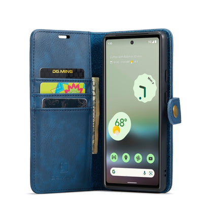 For Google Pixel 6A DG.MING Crazy Horse Texture Detachable Magnetic Leather Phone Case(Blue) - Google Cases by DG.MING | Online Shopping UK | buy2fix