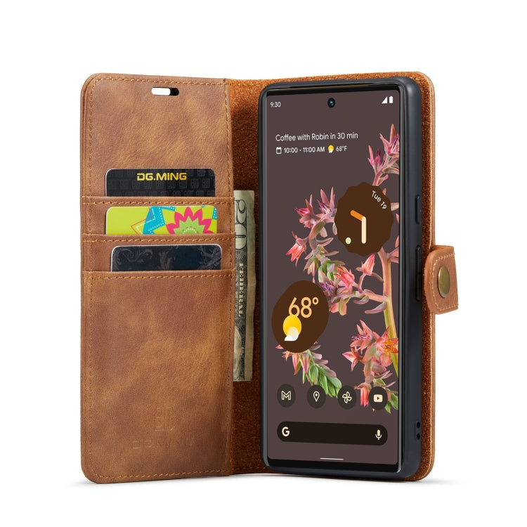 For Google Pixel 7 DG.MING Crazy Horse Texture Detachable Magnetic Leather Phone Case(Brown) - Google Cases by DG.MING | Online Shopping UK | buy2fix