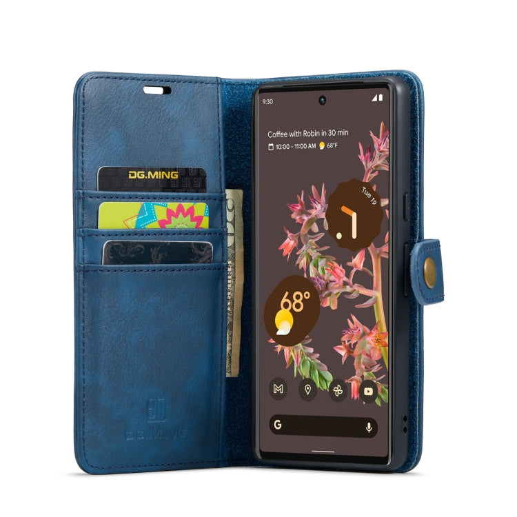 For Google Pixel 7 DG.MING Crazy Horse Texture Detachable Magnetic Leather Phone Case(Blue) - Google Cases by DG.MING | Online Shopping UK | buy2fix