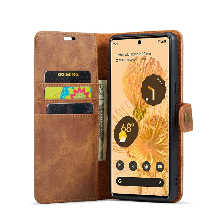 For Google Pixel 7 Pro DG.MING Crazy Horse Texture Detachable Magnetic Leather Phone Case(Brown) - Google Cases by DG.MING | Online Shopping UK | buy2fix