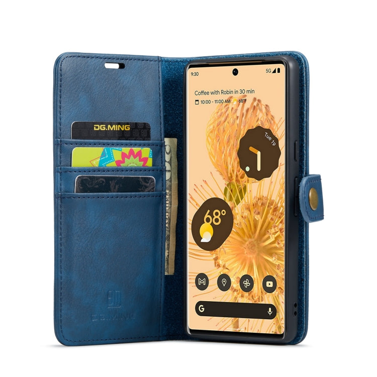 For Google Pixel 7 Pro DG.MING Crazy Horse Texture Detachable Magnetic Leather Phone Case(Blue) - Google Cases by DG.MING | Online Shopping UK | buy2fix