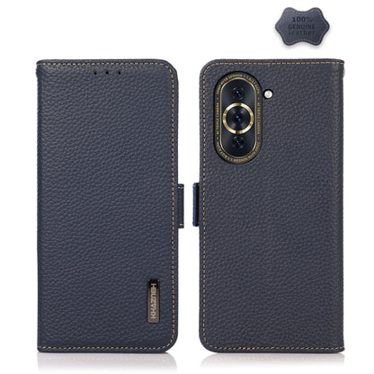 For Huawei Nova 10 KHAZNEH Side-Magnetic Litchi Genuine Leather RFID Phone Case(Blue) - Huawei Cases by buy2fix | Online Shopping UK | buy2fix