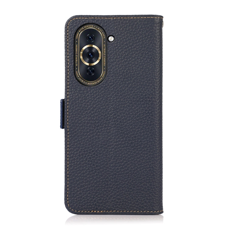 For Huawei Nova 10 KHAZNEH Side-Magnetic Litchi Genuine Leather RFID Phone Case(Blue) - Huawei Cases by buy2fix | Online Shopping UK | buy2fix