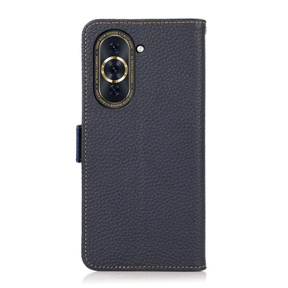 For Huawei Nova 10 KHAZNEH Side-Magnetic Litchi Genuine Leather RFID Phone Case(Blue) - Huawei Cases by buy2fix | Online Shopping UK | buy2fix