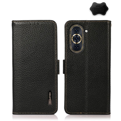 For Huawei Nova 10 KHAZNEH Side-Magnetic Litchi Genuine Leather RFID Phone Case(Black) - Huawei Cases by buy2fix | Online Shopping UK | buy2fix