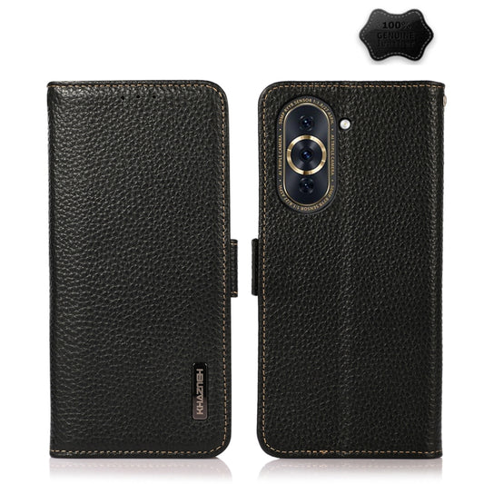 For Huawei Nova 10 KHAZNEH Side-Magnetic Litchi Genuine Leather RFID Phone Case(Black) - Huawei Cases by buy2fix | Online Shopping UK | buy2fix