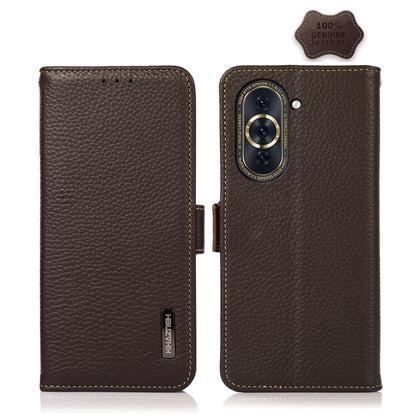 For Huawei Nova 10 Pro KHAZNEH Side-Magnetic Litchi Genuine Leather RFID Phone Case(Brown) - Huawei Cases by buy2fix | Online Shopping UK | buy2fix