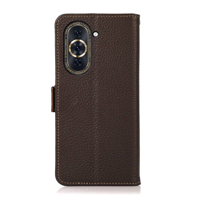 For Huawei Nova 10 Pro KHAZNEH Side-Magnetic Litchi Genuine Leather RFID Phone Case(Brown) - Huawei Cases by buy2fix | Online Shopping UK | buy2fix
