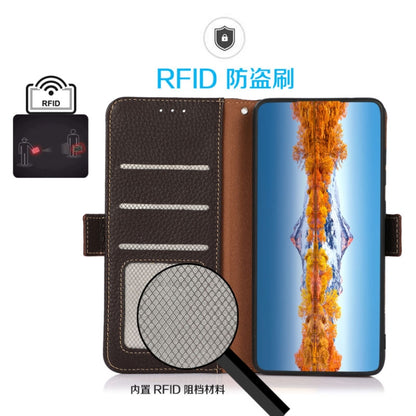 For Huawei Nova 10 Pro KHAZNEH Side-Magnetic Litchi Genuine Leather RFID Phone Case(Brown) - Huawei Cases by buy2fix | Online Shopping UK | buy2fix