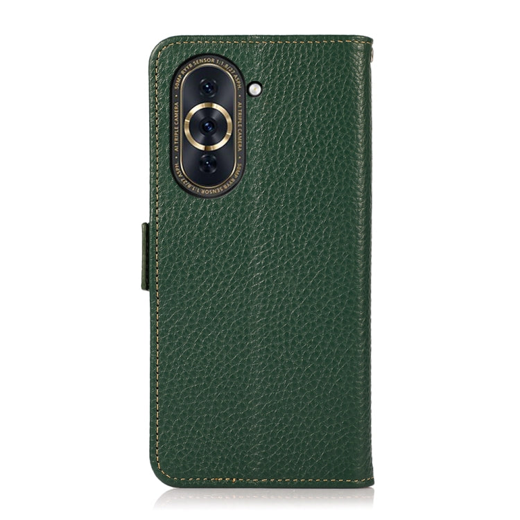 For Huawei Nova 10 Pro KHAZNEH Side-Magnetic Litchi Genuine Leather RFID Phone Case(Green) - Huawei Cases by buy2fix | Online Shopping UK | buy2fix