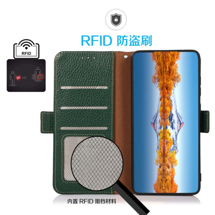 For Huawei Nova 10 Pro KHAZNEH Side-Magnetic Litchi Genuine Leather RFID Phone Case(Green) - Huawei Cases by buy2fix | Online Shopping UK | buy2fix