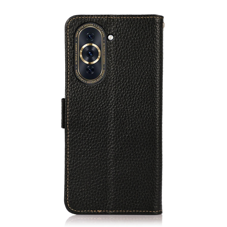 For Huawei Nova 10 Pro KHAZNEH Side-Magnetic Litchi Genuine Leather RFID Phone Case(Black) - Huawei Cases by buy2fix | Online Shopping UK | buy2fix
