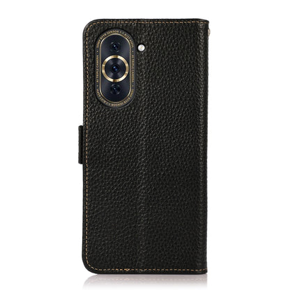 For Huawei Nova 10 Pro KHAZNEH Side-Magnetic Litchi Genuine Leather RFID Phone Case(Black) - Huawei Cases by buy2fix | Online Shopping UK | buy2fix