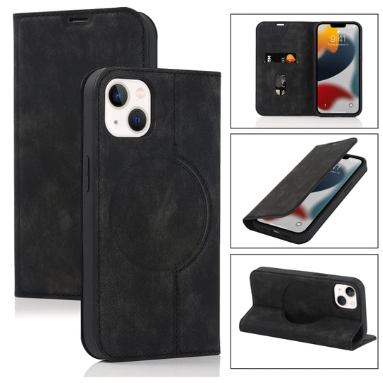 For iPhone 13 mini Wireless Charging Magsafe Leather Phone Case (Black)