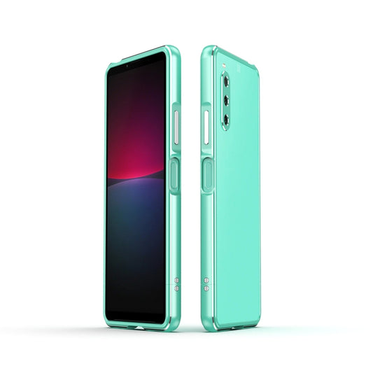 For Sony Xperia 10 Ⅳ Aurora Series Lens Protector + Metal Frame Protective Phone Case(Green+Silver) - Sony Cases by buy2fix | Online Shopping UK | buy2fix