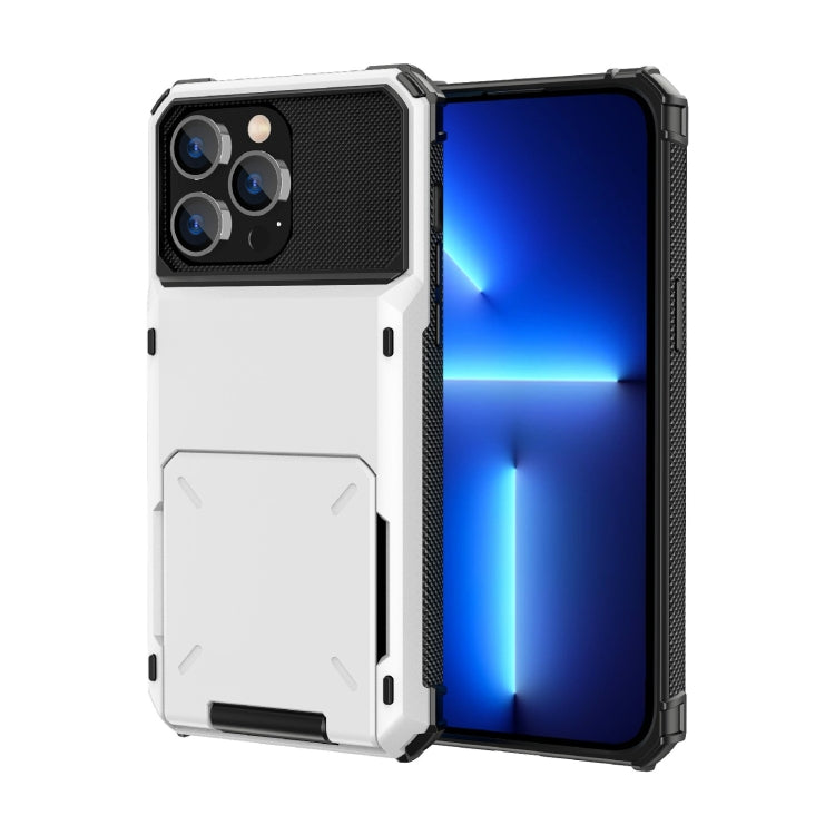 For iPhone 14 Scratch-Resistant Shockproof Heavy Duty Rugged Armor Protective Case with Card Slot (White) by buy2fix