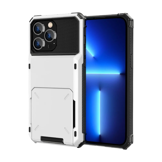 For iPhone 14 Scratch-Resistant Shockproof Heavy Duty Rugged Armor Protective Case with Card Slot (White) by buy2fix