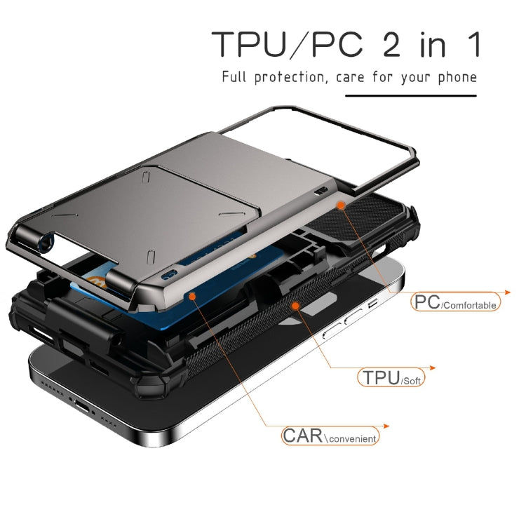 For iPhone 14 Scratch-Resistant Shockproof Heavy Duty Rugged Armor Protective Case with Card Slot (White) by buy2fix