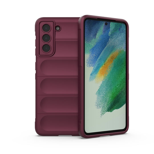 For Samsung Galaxy S21 FE Magic Shield TPU + Flannel Phone Case(Wine Red)