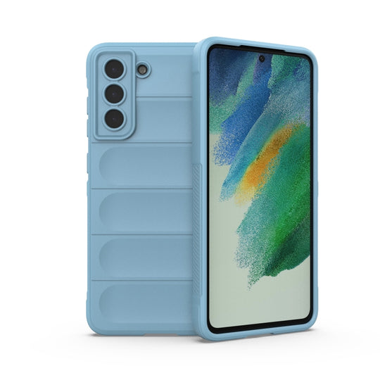 For Samsung Galaxy S21 FE Magic Shield TPU + Flannel Phone Case(Light Blue)