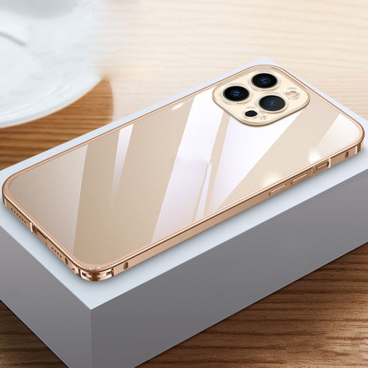 For iPhone 14 Pro Max Metal Frame HD Transparent Phone Case (Gold) - iPhone 14 Pro Max Cases by buy2fix | Online Shopping UK | buy2fix
