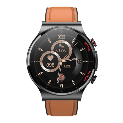 E300 1.32 Inch Screen Leather Watch Strap Smart Health Watch Supports Body Temperature Monitoring, ECG monitoring blood pressure(Brown) by buy2fix