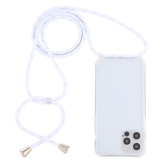 For iPhone 14 Pro Transparent Acrylic Airbag Shockproof Phone Protective Case with Lanyard(White Gold)