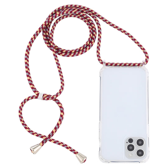 For iPhone 14 Pro Transparent Acrylic Airbag Shockproof Phone Protective Case with Lanyard(Red Apricot Grey Rough Grain)