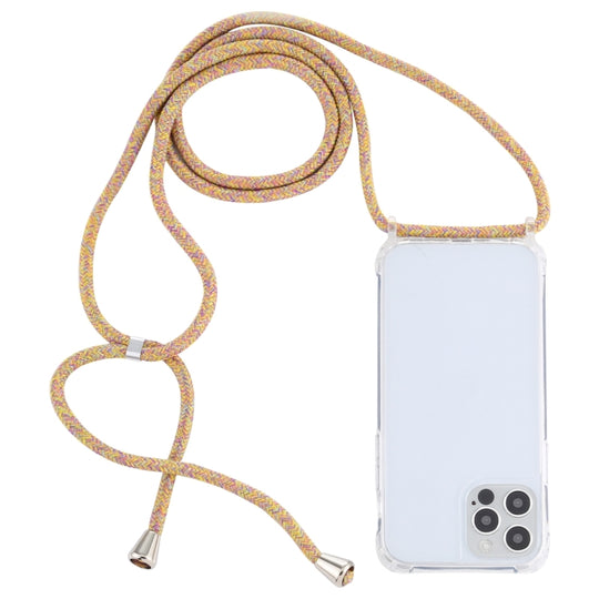 For iPhone 14 Pro Transparent Acrylic Airbag Shockproof Phone Protective Case with Lanyard(Yellow Rainbow)