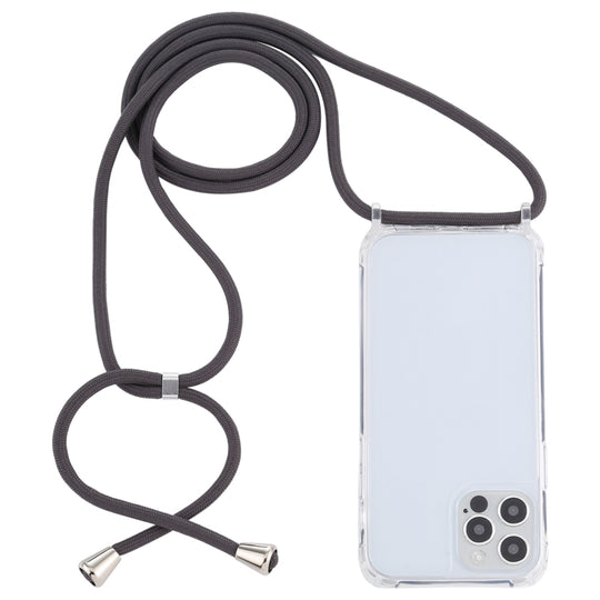 For iPhone 14 Pro Max Transparent Acrylic Airbag Shockproof Phone Protective Case with Lanyard (Dark Grey)
