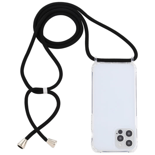 For iPhone 14 Pro Max Transparent Acrylic Airbag Shockproof Phone Protective Case with Lanyard (Black)