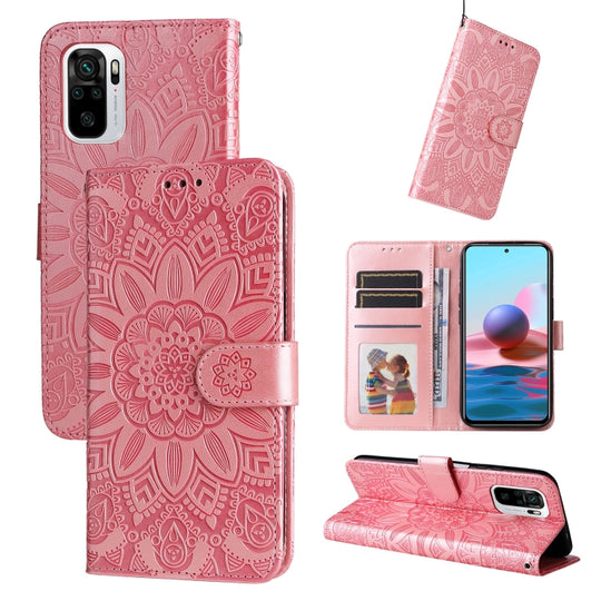 For Xiaomi Redmi Note 10 4G / Note 10S 4G  Embossed Sunflower Leather Phone Case(Pink)