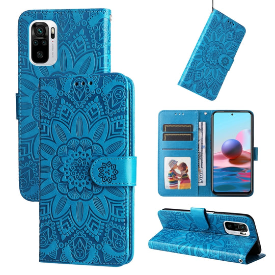 For Xiaomi Redmi Note 10 4G / Note 10S 4G  Embossed Sunflower Leather Phone Case(Blue)