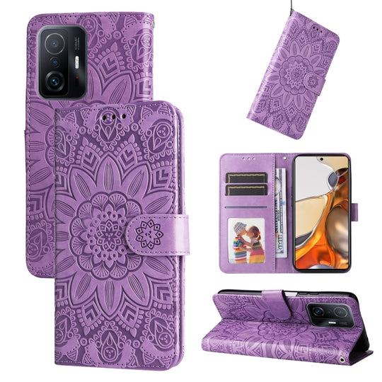 For Xiaomi 11T / 11T Pro Embossed Sunflower Leather Phone Case(Purple)