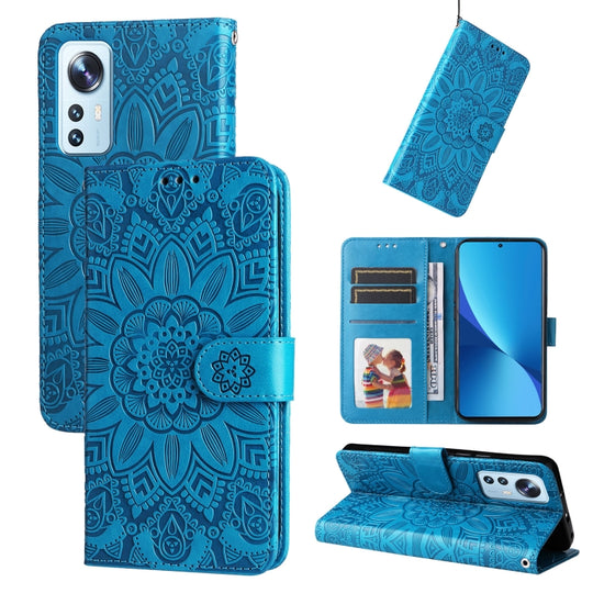 For Xiaomi 12 Lite Embossed Sunflower Leather Phone Case(Blue)