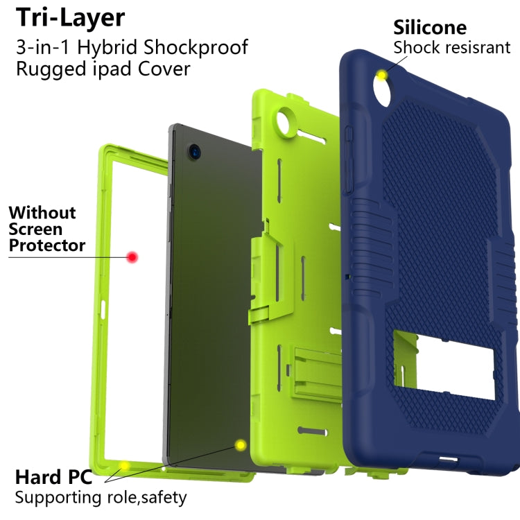 For Samsung Galaxy Tab A8 10.5 2021 X200 Contrast Color Robot Shockproof Silicone + PC Tablet Case(Navy Blue Yellow Green) - Other Galaxy Tab PC by buy2fix | Online Shopping UK | buy2fix