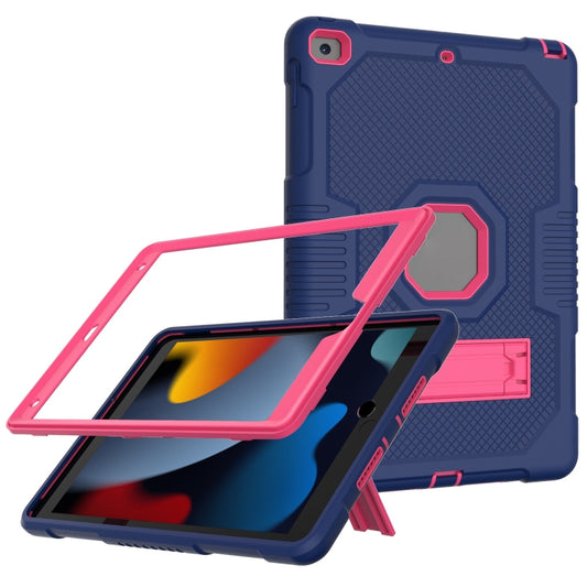 For iPad 10.2 2021 Contrast Color Robot Shockproof Silicone + PC Tablet Case(Navy Blue Rose) - iPad 10.2 Cases by buy2fix | Online Shopping UK | buy2fix