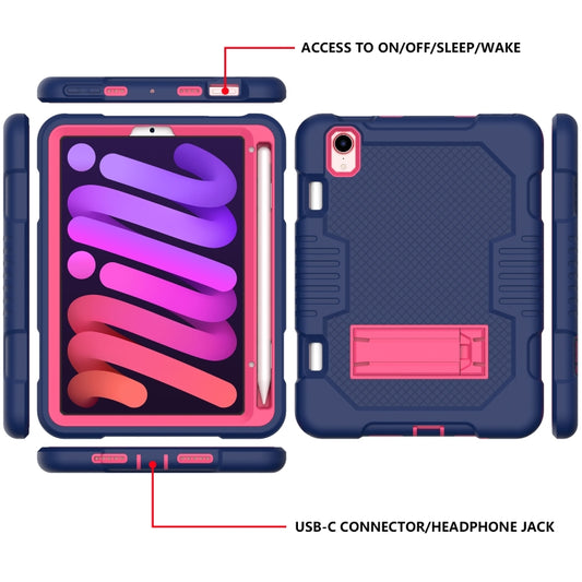 For iPad mini 2024 /mini 6 Contrast Color Robot Shockproof Silicone + PC Tablet Case(Navy Blue Rose) - iPad mini 6 Cases by buy2fix | Online Shopping UK | buy2fix
